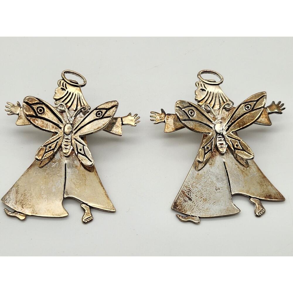 Pair 1997 Emilia Castillo Silver Angel Butterfly Scarf Clip Brooch